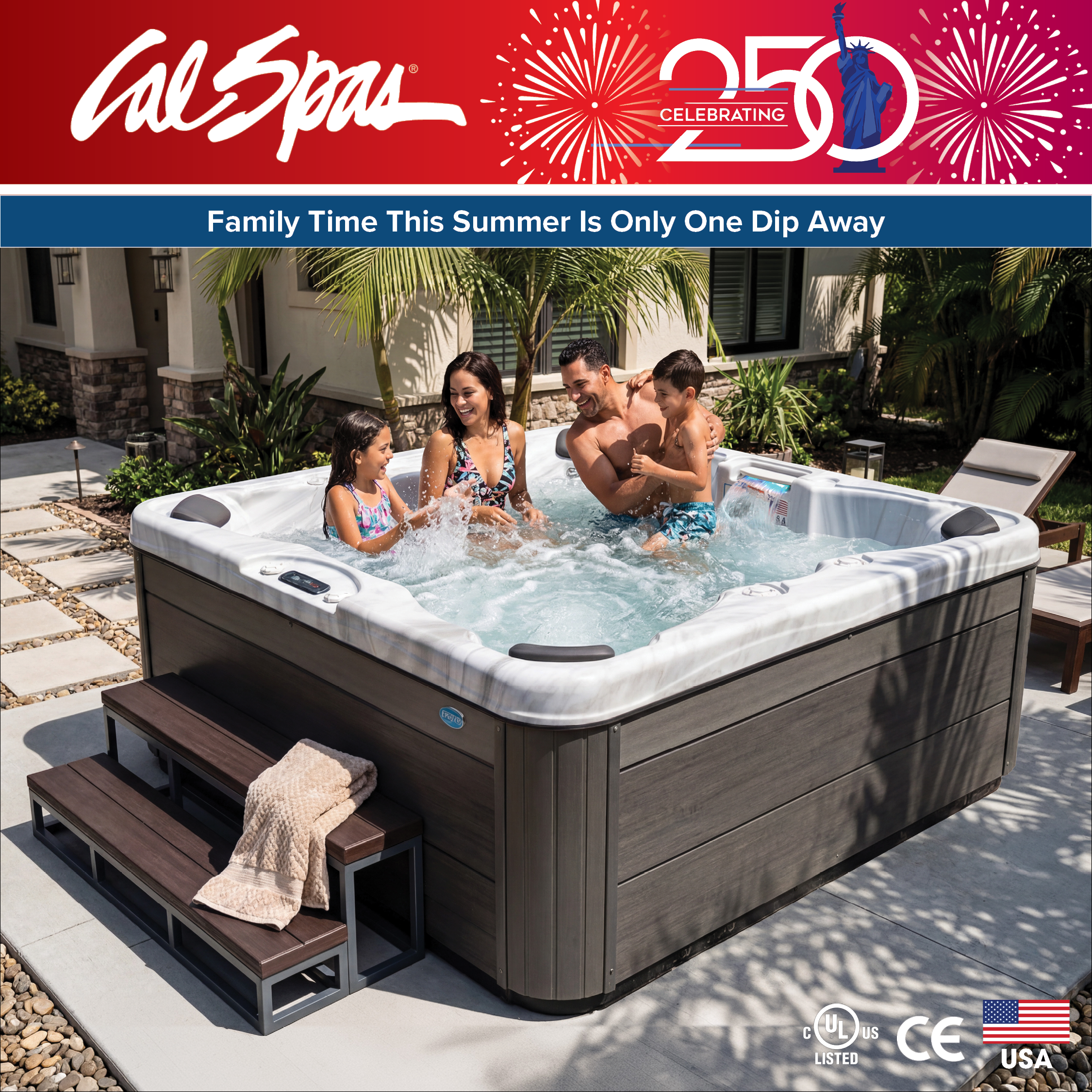 Calspas hot tub being used in a family setting - Livonia